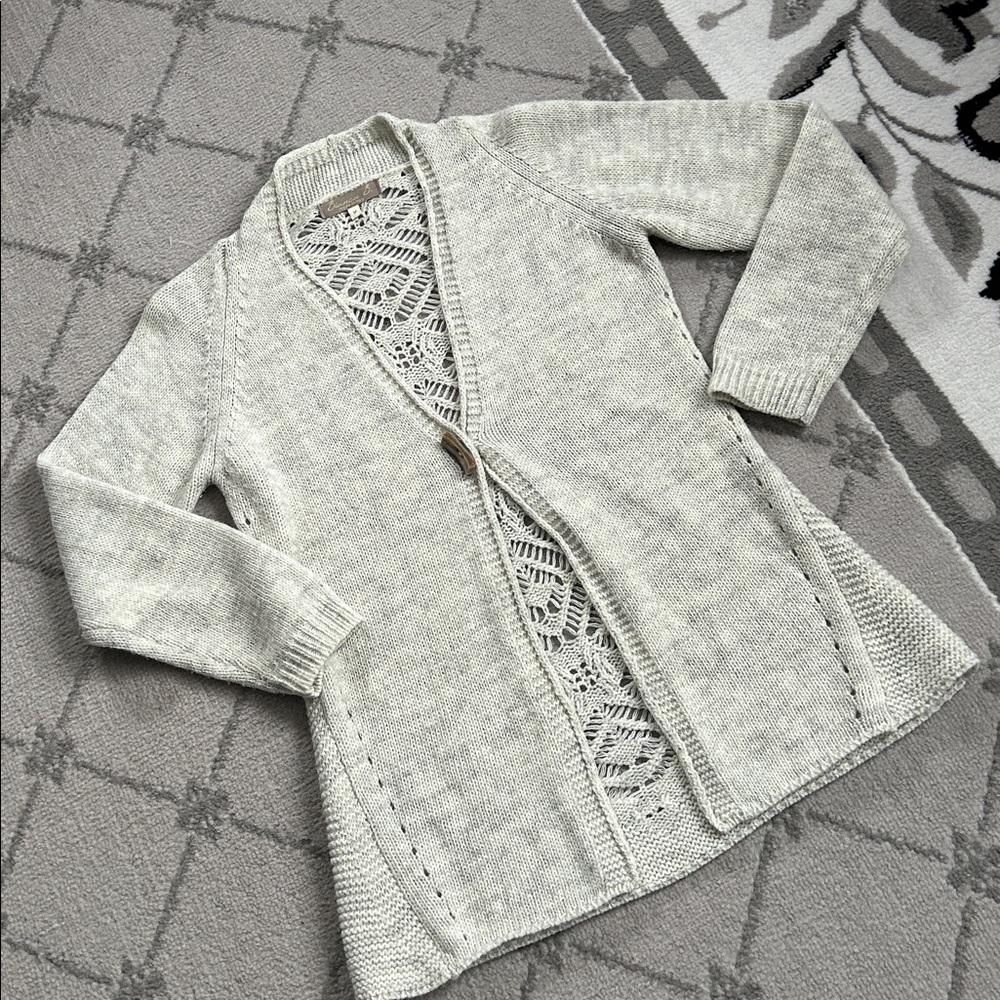 Bianca B Tan Italian  Knit Cardigan with Lace Back Detail